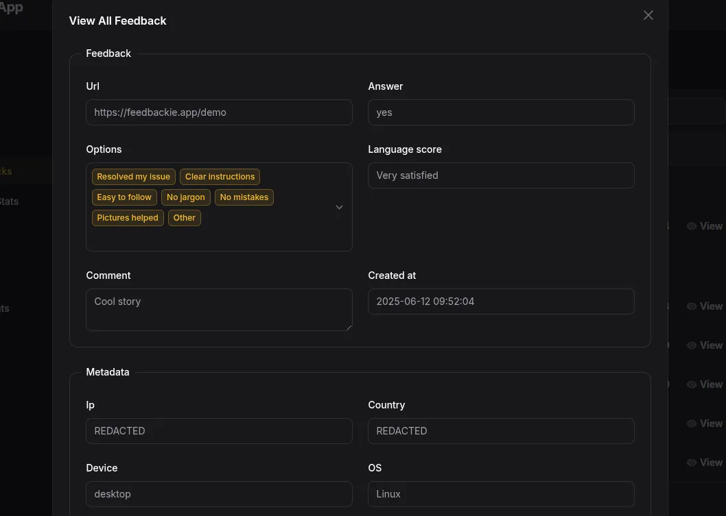 Feedback extended admin example