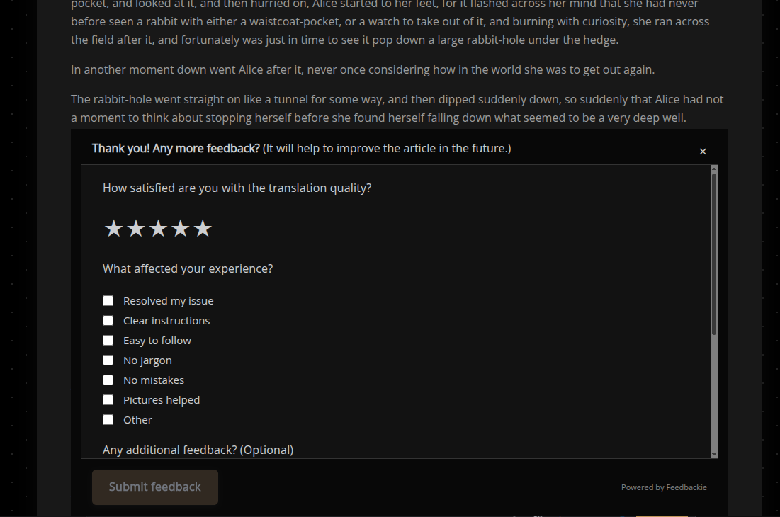 Advanced feedback popup example