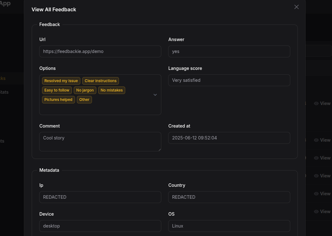 Feedback extended admin example